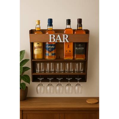 Bar Adega Barzinho De Parede Rústico Madeira Com Porta Garrafas De Vinhos Whis
