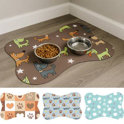 Tapete para Comedouro Pet Antiderrapante - Ossinho - 29cm x 43cm
