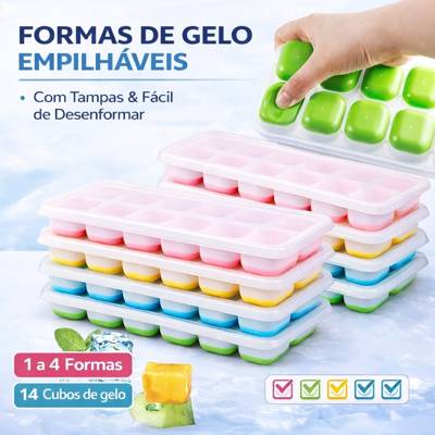 Forma de Gelo Silicone 1 a 4un BPA Free Flexível Cubos 14un Comida Frutas Papi