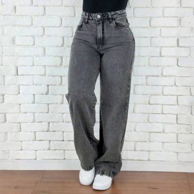 Calça Jeans Feminina Wide Leg Premium Cintura Alta Levanta Bumbum