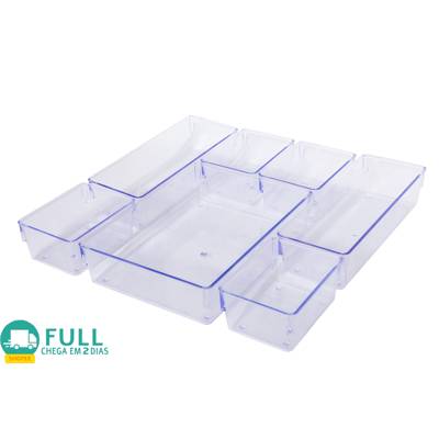 Kit 7 Organizadores Multiuso para Gavetas Armarios Geladeiras Pote Acrilico Cr