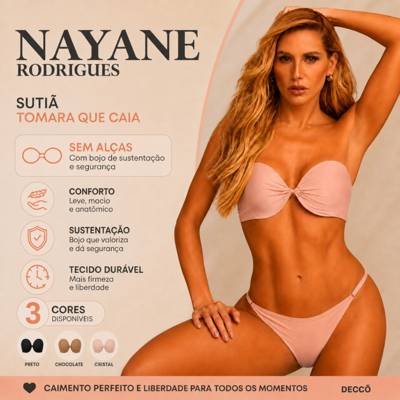 Sutia Nayane Rodrigues Tomara que Caia com Bojo e Aro Liso de Alta Sustentacao