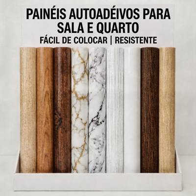 Papel de Parede Madeira e Mármore 3D Autocolante 5m x 45cm Decoração para Quar