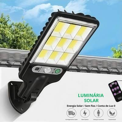 Luminária Solar Parede 108 COB Carregar LED Luz Branco frio Prova D'Água Senso
