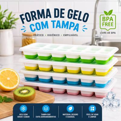 Forma de Gelo Silicone Com Tampa Rígida e Flexível Cubo de Gelo papinha introd