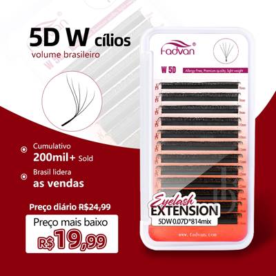 Fadvan 5D W Extensões De Cílios Em Forma De 0.07 C/D Faux Mink Natural Pestana
