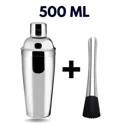 Kit Coqueteleira De Inox Com Socador Para Bebidas Drink Caipirinha Bar Restaur