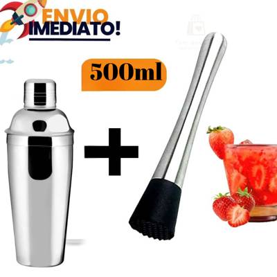 Kit Coqueteleira De Inox Com Socador Para Bebidas Drink Caipirinha Bar Restaur