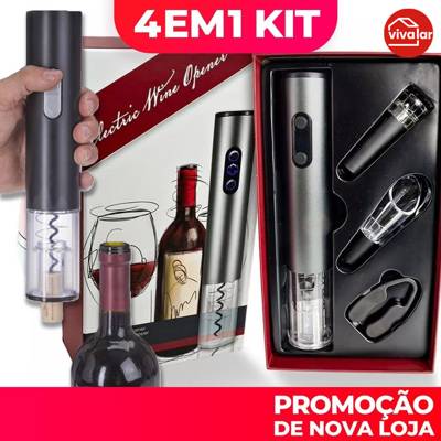 Kit Abridor De Garrafa De Vinho Automático Saca Rolha Elétrico A Pilha Present