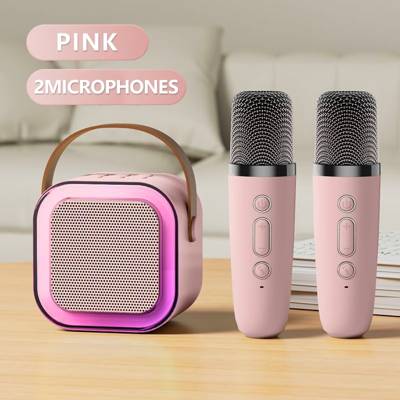 Caixa De Som C/ Microfones Alto-falante Bluetooth Karaoke com Microfone Luz am