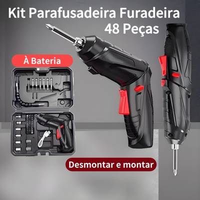 Kit Parafusadeira Elétrica/Furadeira 48 Peças À Bateria Sem Fio Carregador Usb