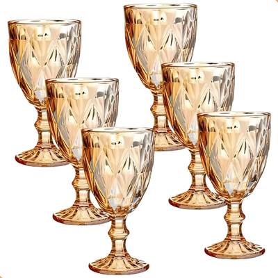 Jogo 6 Taças Diamond Bico De Jaca Dourado Azul Verde Furta cor Fume Água Vinho