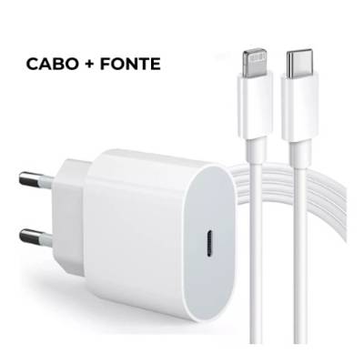 Carregador iPhone Turbo Tipo-C 20W + Cabo Lightining para IPhone Carga rápida