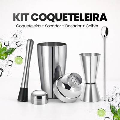 Kit Coqueteleira Inox até 820ml Caipirinha Profissional Barman 4 Peças Profiss