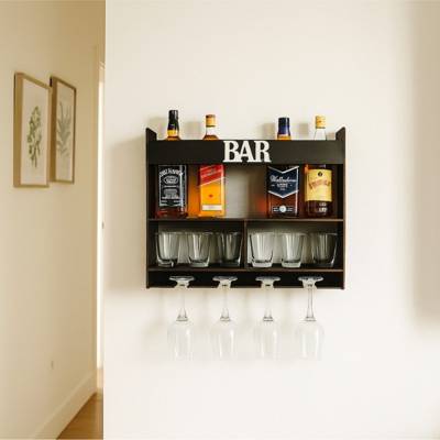Bar Adega Barzinho De Parede Rústico Madeira Com Porta Garrafas De Vinhos Whis