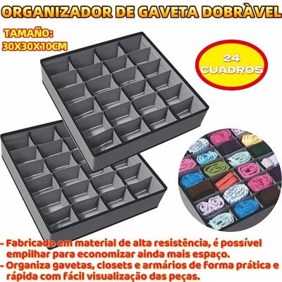 Organizador De Gaveta Dobrável Intimas Meias Cueca Calcinha 30X30X10CM Com 24 