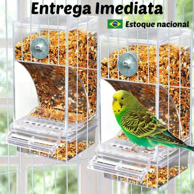 Comedouro Automático Acrílico Anti-Sujeira Pássaros Calopsita Sem Desperdício 