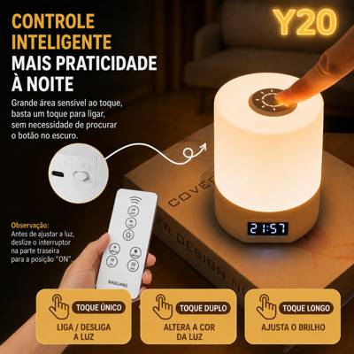 Abajur LED Touch Recarregável Luz Noturna USB com 3 Cores de Luz para Quarto e