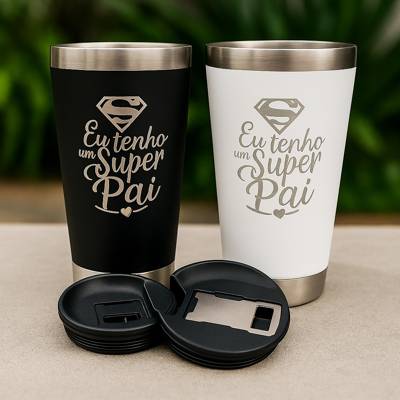 Copo Super Pai Térmico 476ml Gravação a Laser C Tampa Abridor de Garrafa – Pre