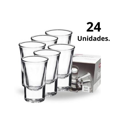 24 Copo Shot Dose de Vidro para Drinks Pinga Cachaça Tequila Whisky Licor 40ml