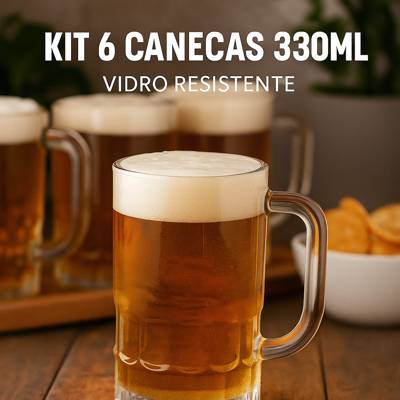 Kit 6 Canecas de Vidro Resistente 330ml 🍺 Para Cerveja, Chopp, Drinks e Bebida