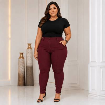 Calça Plus Size Feminina Social Tecido Bengaline Estica Muito com Bolso e Botõ