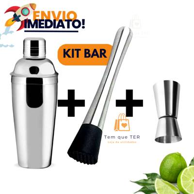 Kit Coqueteleira De Inox Com Socador E Dosador Duplo 30 e 60 Ml Para Bebidas D