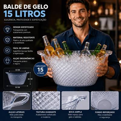 FULL Balde Bebida e Gelo 15 lt Super Promoção Acrílico Resistente Design Moder