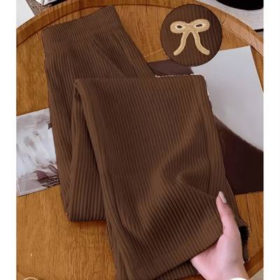 Calça Pantalona Feminino Tecido texturado Calça Feminino Cintura Alta Pantalon