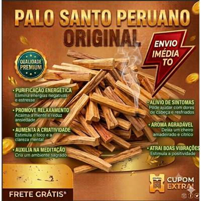 Palo Santo Peruano incenso 100% nat  vegano  purifica limp energética  meditaç
