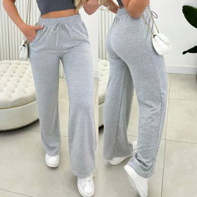 Calça Pantalona Lanzinha Feminina Cintura Alta Com Elastico De e Bolso Outono 