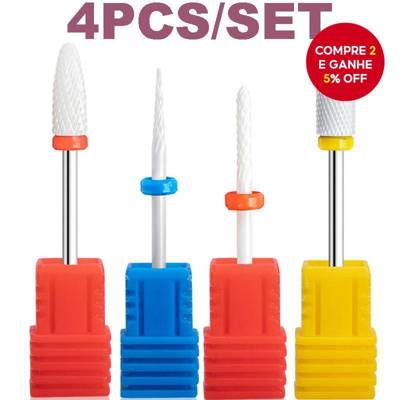 Kit 04 Brocas de Cerâmica para Unhas, Acabamento em Gel para Unhas, Motores de