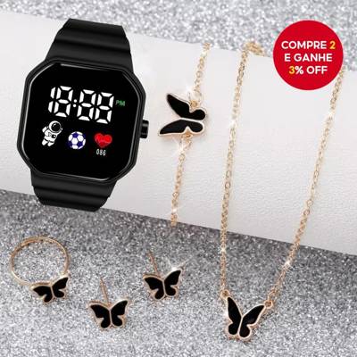 Conjunto De Relógio Digital Feminino Elegante De 6 Peças-Pulseira De Silicone 