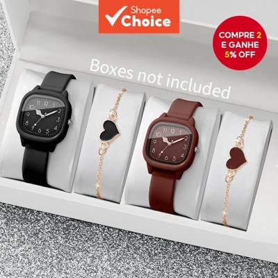 2/4 Pçs Moda Quadrada Relógios Femininos Casual Pulseira De Silicone Relógio D