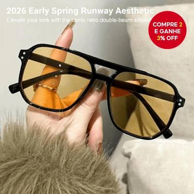 Óculos De Sol Retrô De Feixe Duplo , Armação Grande , Proteção UV , Lentes Oce