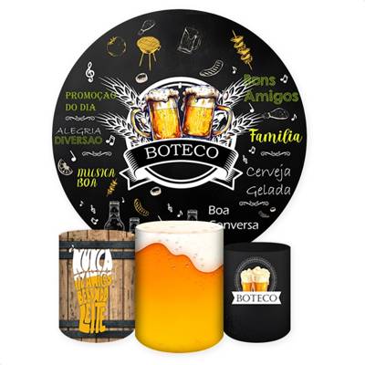 Kit Capas Sublimadas Para Painel Redondo + Trio Capas Cilindros de Festa Botec