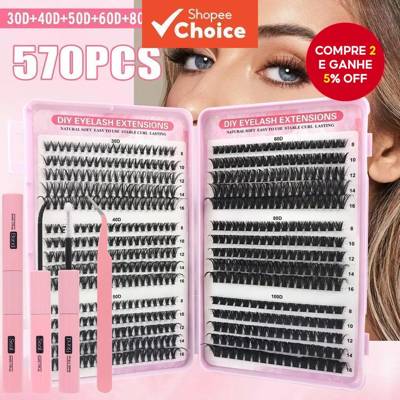 Kit De Aglomerados De Cílios DIY 570 Unidades-Ferramenta De Vedação E Aplicado