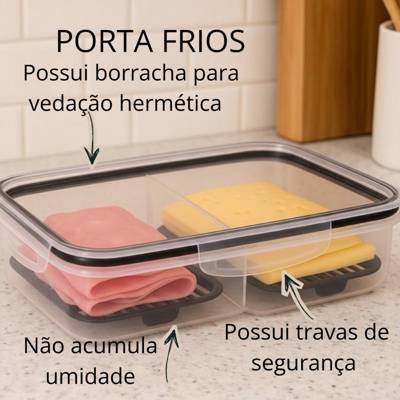 Porta Frios Duplo Preto para Presunto e Queijo Com Fundo Removível Para Conser