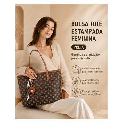 TOMI MITO Bolsa Feminina Casual de Ombro com Estampa Geométrica e Pingente Cha