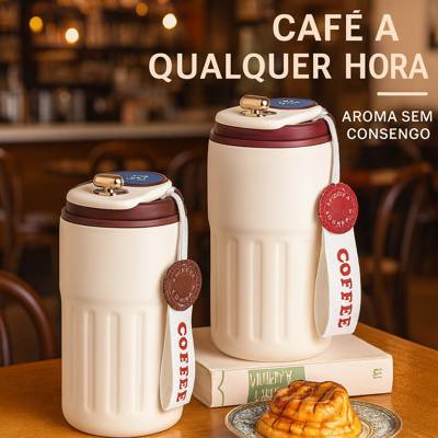 Copo Térmico de Cafe 450 ml Inox com Display Digital Tampa Trava Mantém Bebida