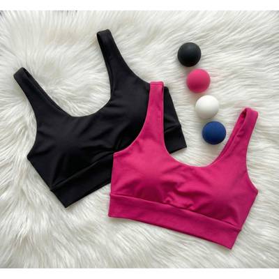 Kit 2 Tops Cropped Fitness Sem Bojo Cós Largo Treino Casual Academia Preto Bra