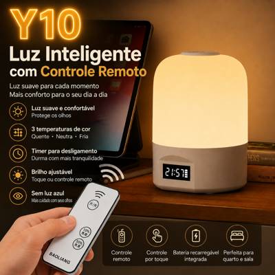 Abajur LED Touch Recarregável Luz Noturna USB com 3 Cores de Luz para Quarto e